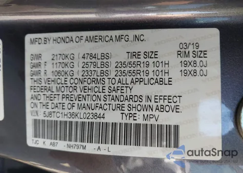 2019 Acura Rdx Standard from USA, damaged, VIN 5J8TC1H36KL023844